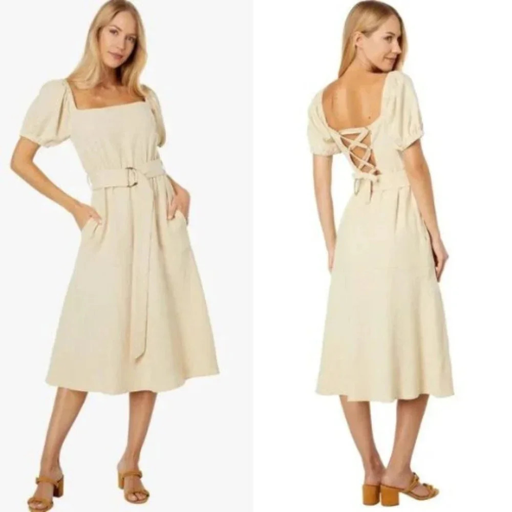 New! Lost + Wander On Holiday Midi Dress Linen Cotton 30513
